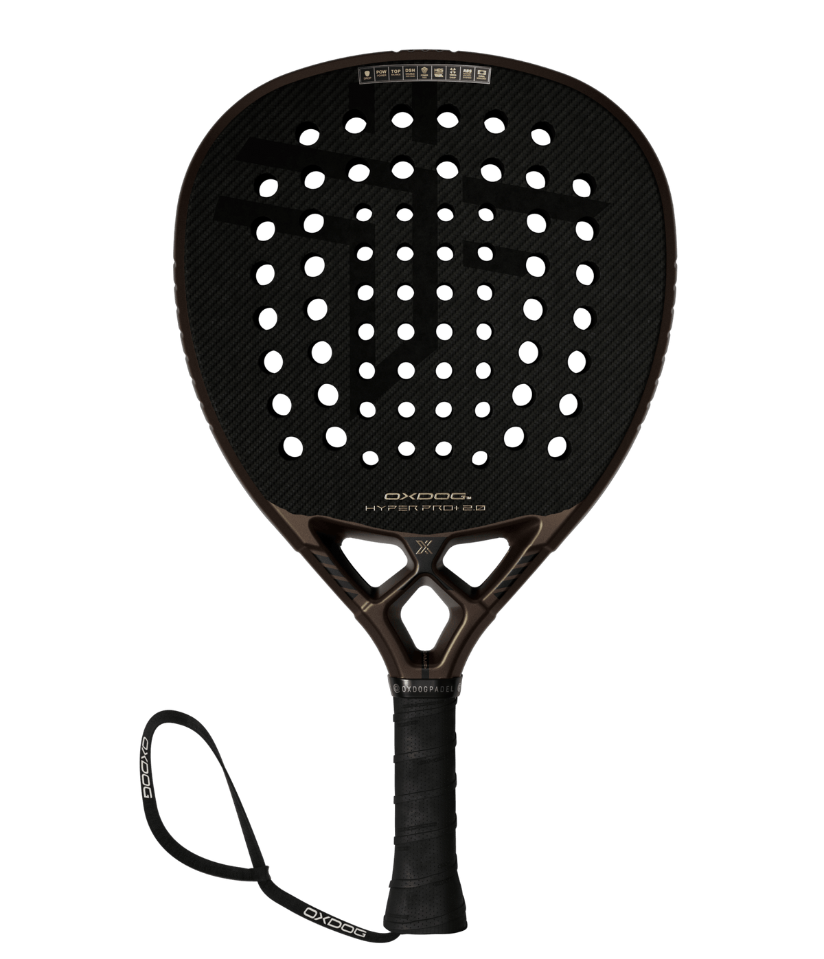 Raquete de padel OXDOG Hyper Pro+ 2.0 2026 - punho e detalhe do frame